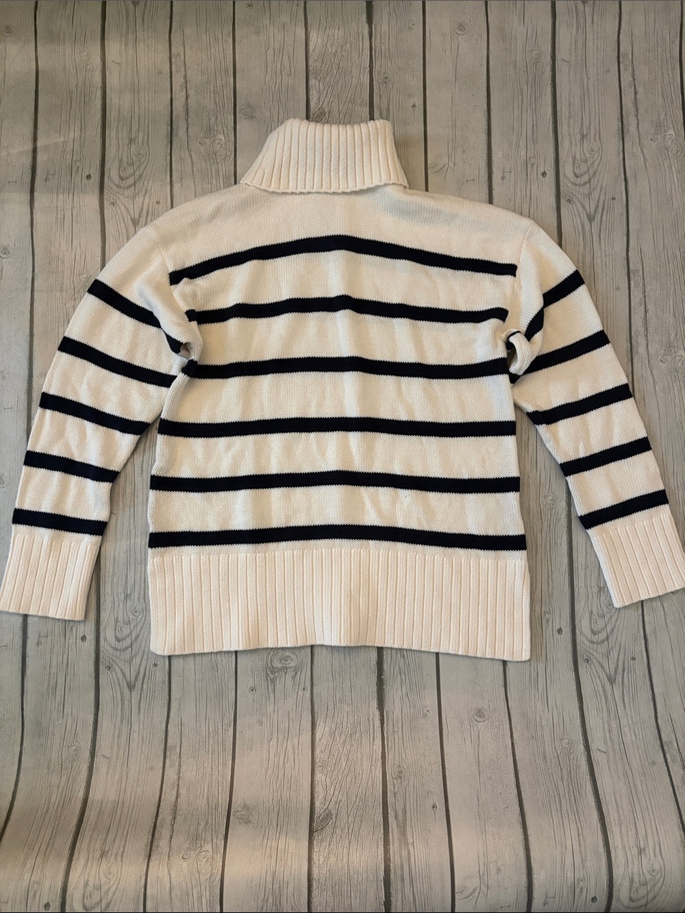 Old Navy Cream and Navy Striped Turtleneck Sweater